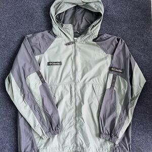 Vintage Columbia Jacket Mens XL Green Gray Hooded Windbreaker Full Zip 90s